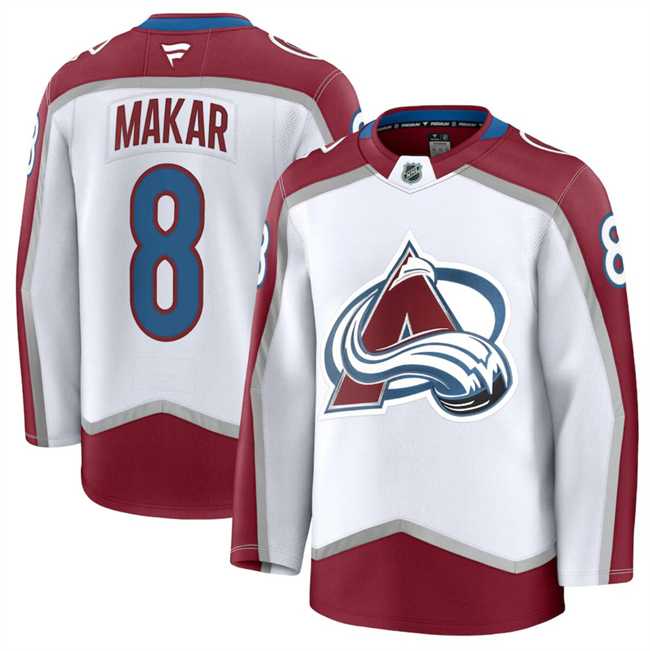 Mens Colorado Avalanche #8 Cale Makar White 2024-25 Away Stitched Jersey Dzhi